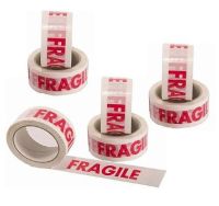 Fragile Packaging/Parcel Tape 50mm x 66m Red on White Pack 6