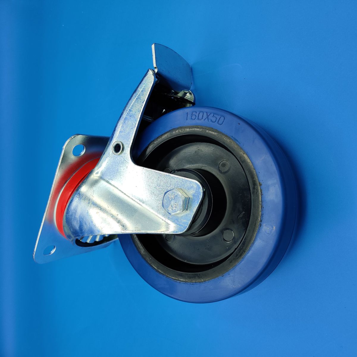 large braked swivel castor blue rubber wheel